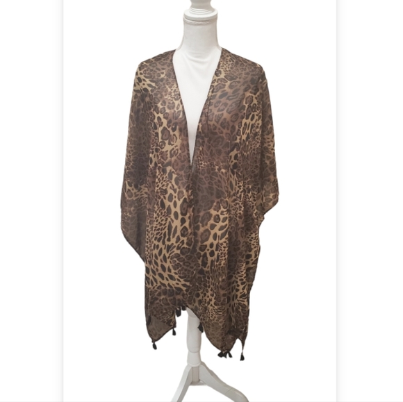 Ultra pink chiffon leopard poncho swim cover up - Picture 1 of 6